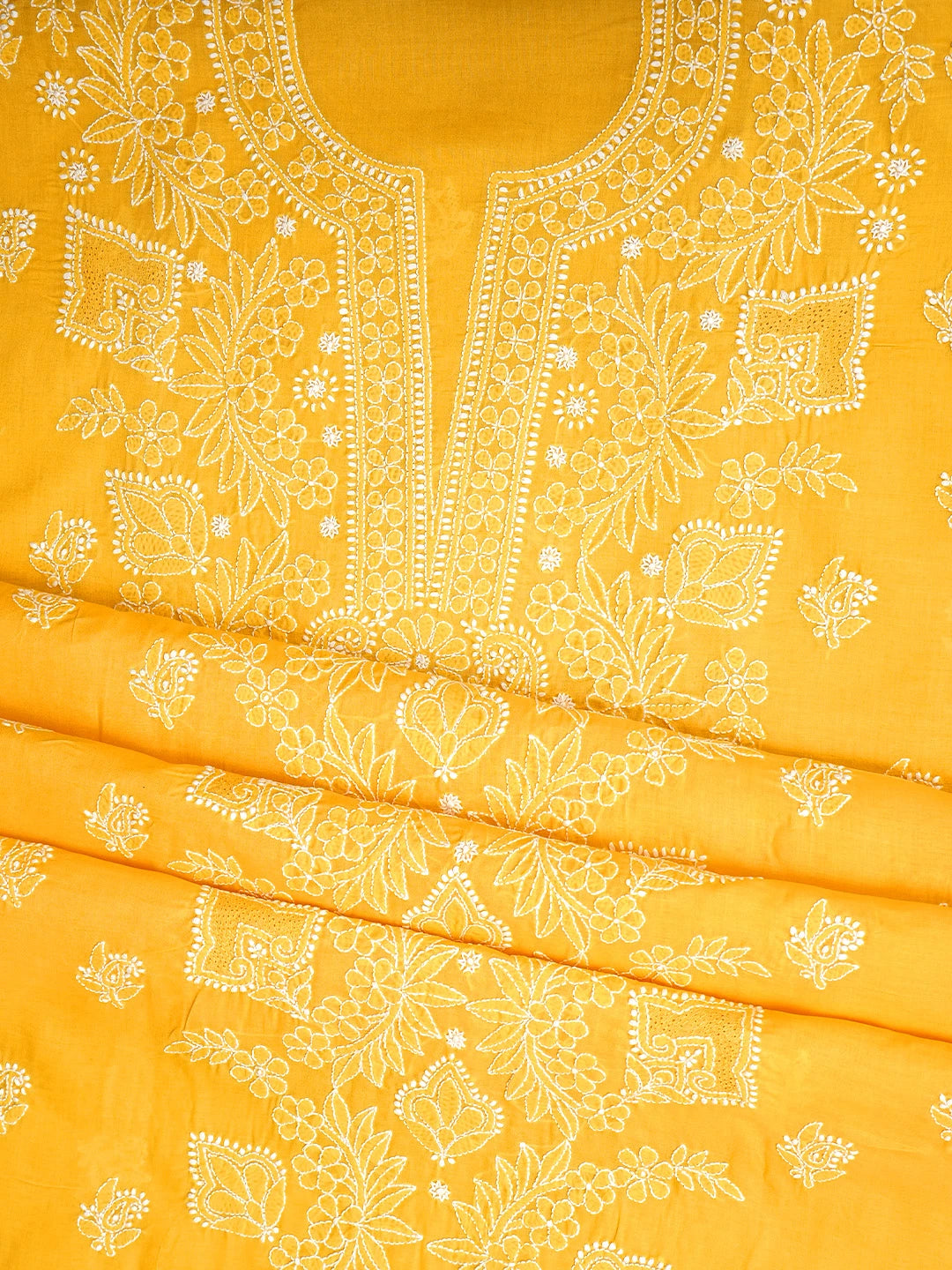 Ada Hand Embroidered Yellow Cotton Lucknowi Chikankari Unstitched Suit Piece 01A966769