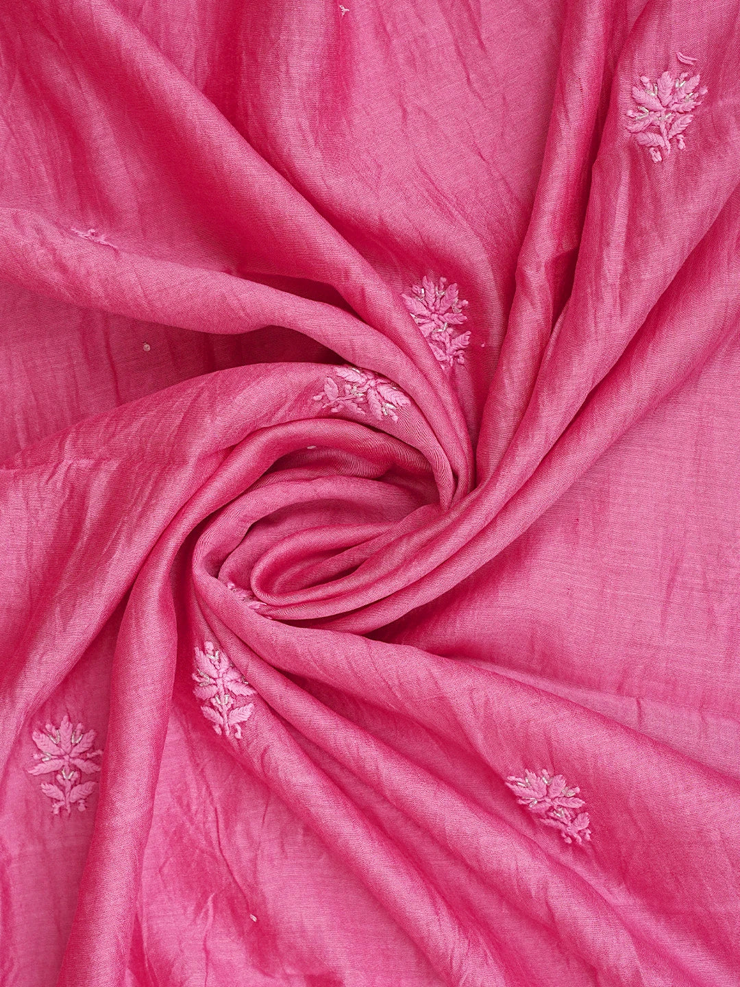 Ada Hand Embroidered Cranberry Pink Chanderi Lucknowi Chikankari Unstitched Kurta Dupatta Set With Cutdana Work 01A825282