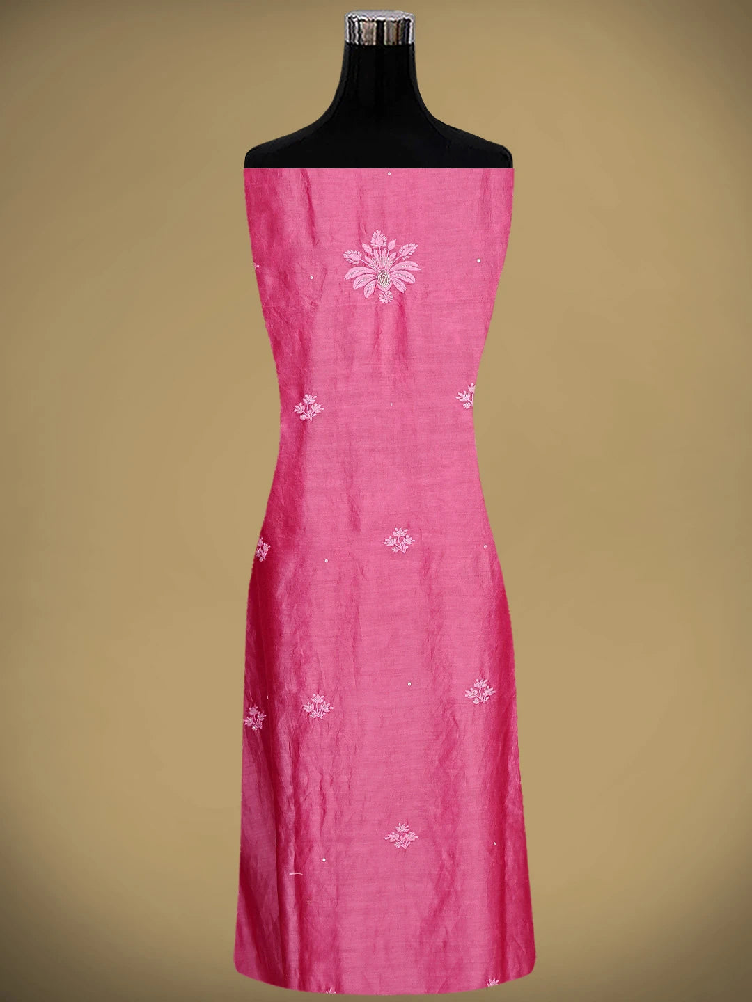 Ada Hand Embroidered Cranberry Pink Chanderi Lucknowi Chikankari Unstitched Kurta Dupatta Set With Cutdana Work 01A825282