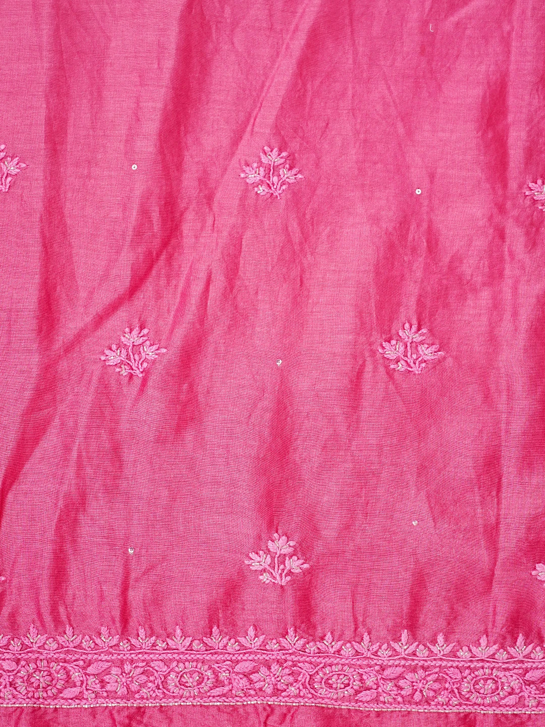 Ada Hand Embroidered Cranberry Pink Chanderi Lucknowi Chikankari Unstitched Kurta Dupatta Set With Cutdana Work 01A825282