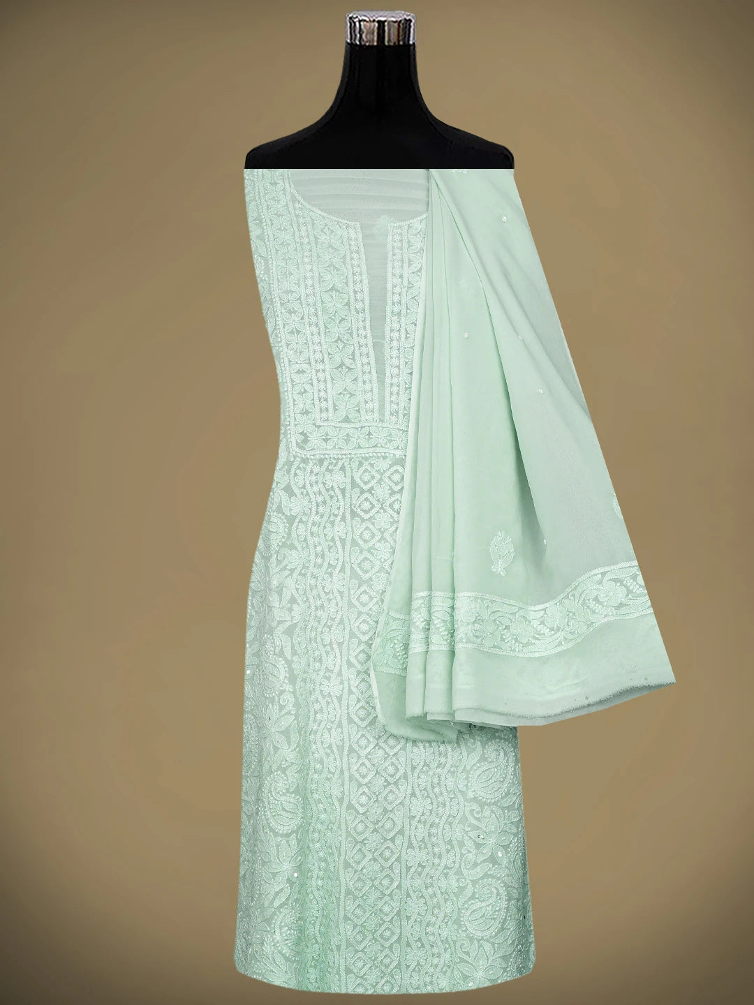 Ada Hand Embroidered Grey Viscose Georgette Lucknowi Chikankari Unstitched Kurta Dupatta Set With Cutdana Work 01A962567