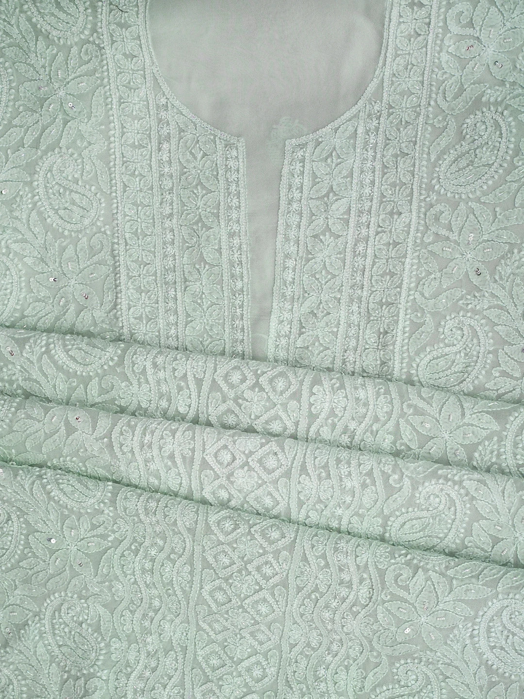 Ada Hand Embroidered Grey Viscose Georgette Lucknowi Chikankari Unstitched Kurta Dupatta Set With Cutdana Work 01A962567