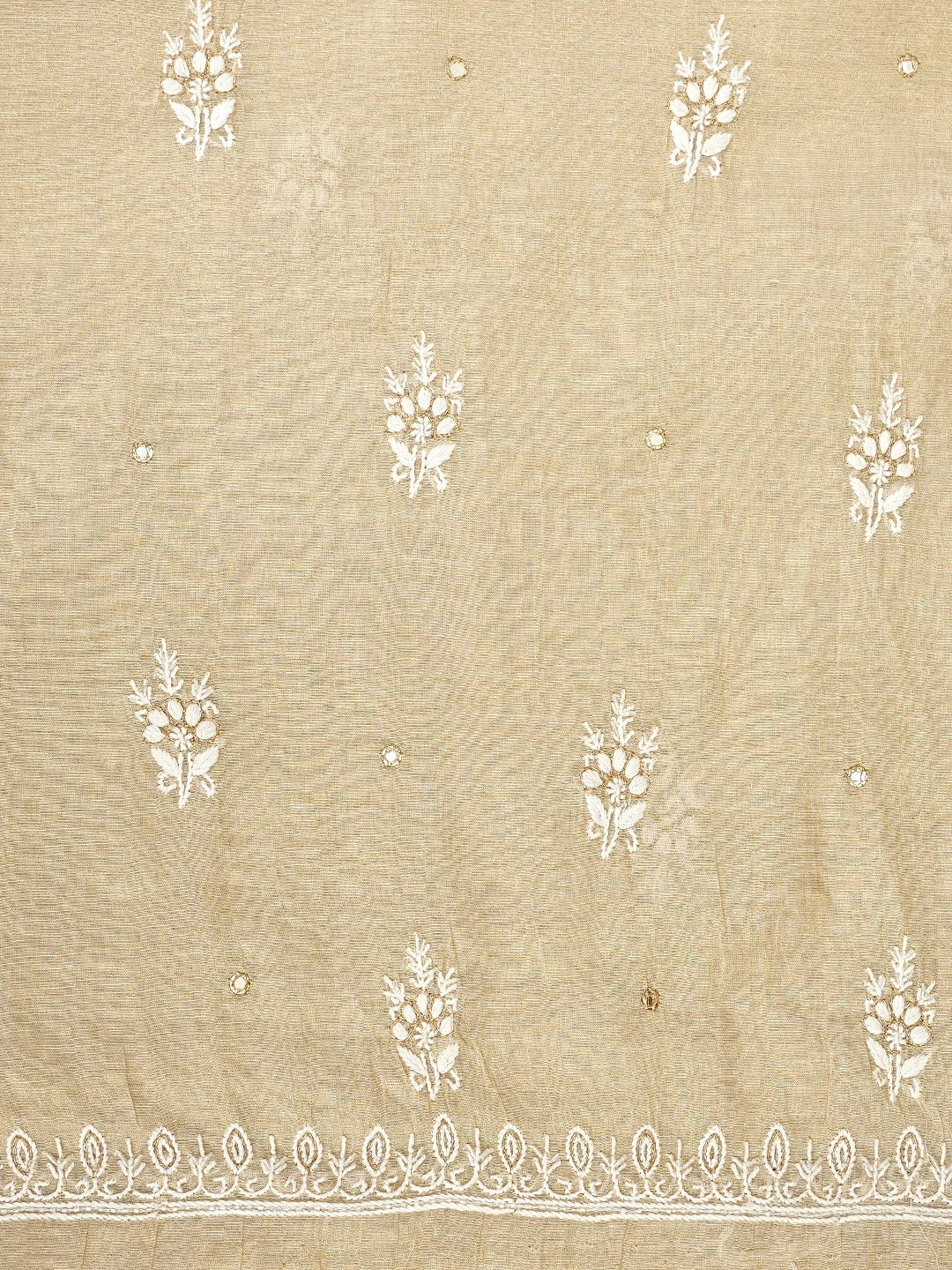 Ada Hand Embroidered Fawn Tissue Lucknowi Chikankari Unstitched Kurta Dupatta Set With Cutdana Work 01A977616