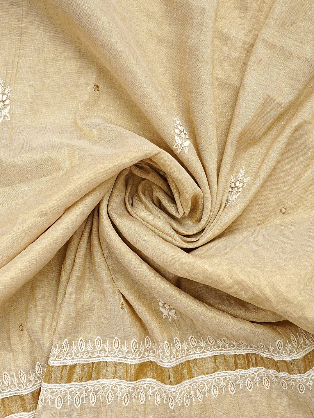 Ada Hand Embroidered Fawn Tissue Lucknowi Chikankari Unstitched Kurta Dupatta Set With Cutdana Work 01A977616