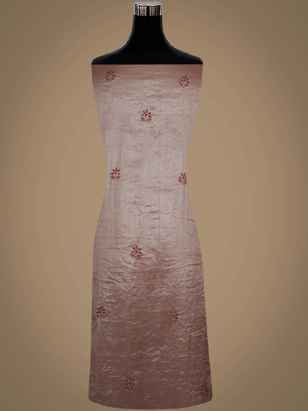 Ada Hand Embroidered Brown Tissue Lucknowi Chikankari Unstitched Kurta Dupatta Set 01A948061