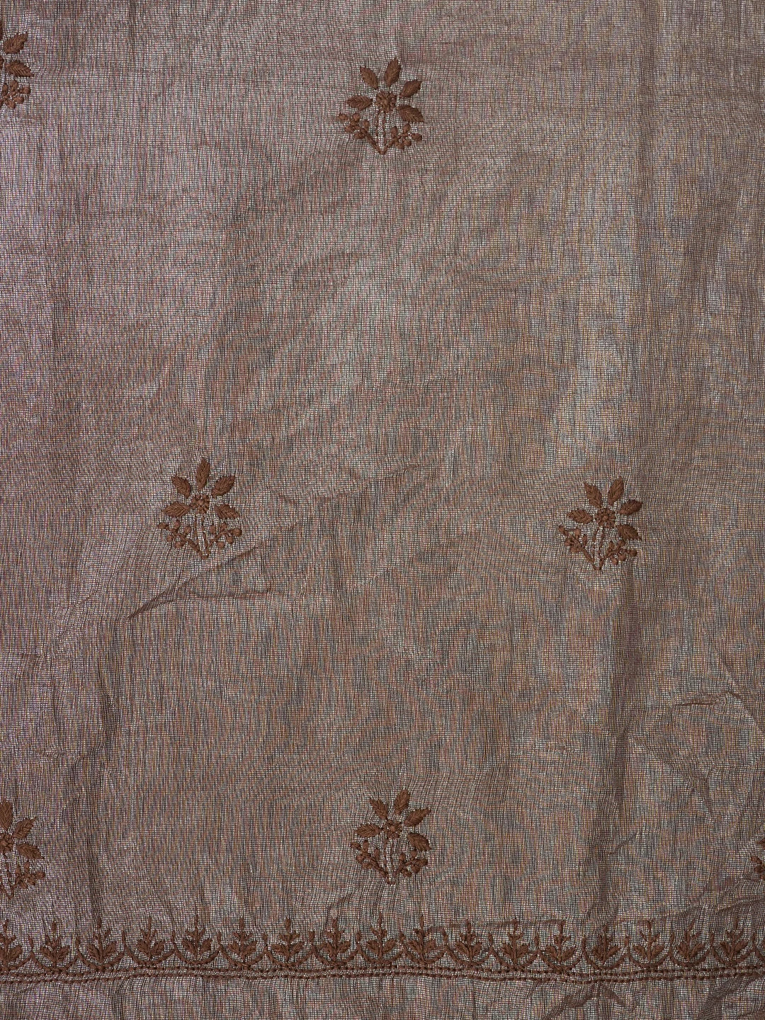 Ada Hand Embroidered Brown Tissue Lucknowi Chikankari Unstitched Kurta Dupatta Set 01A948061