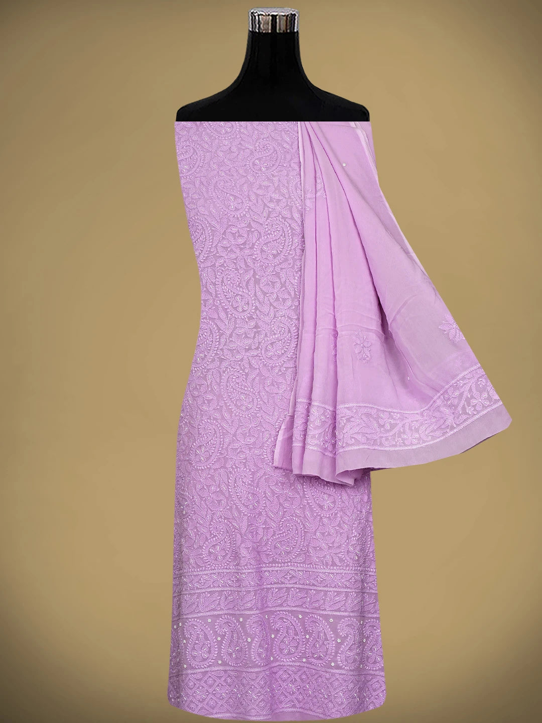 Ada Hand Embroidered Lavender Viscose Georgette Lucknowi Chikankari Unstitched Kurta Dupatta Set With Cutdana Work 01A962577