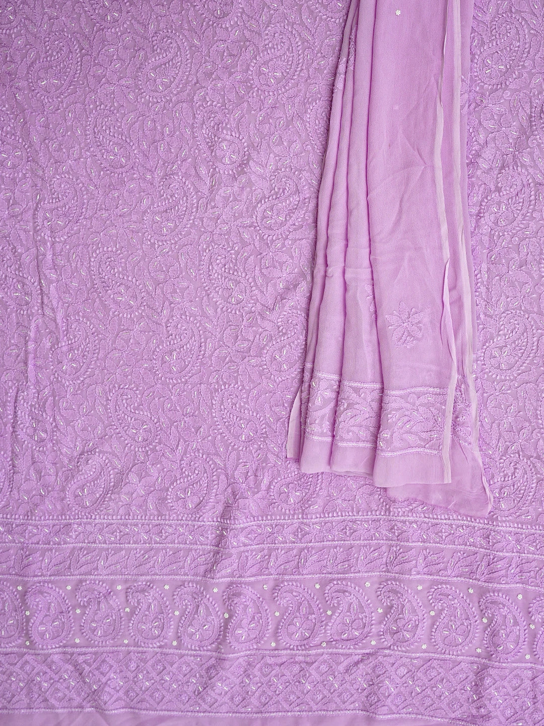 Ada Hand Embroidered Lavender Viscose Georgette Lucknowi Chikankari Unstitched Kurta Dupatta Set With Cutdana Work 01A962577