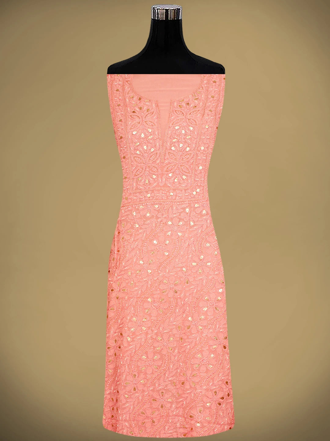 Ada Hand Embroidered Pink Viscose Georgette Lucknowi Chikankari Unstitched Kurta Dupatta Set With Gota Patti Work 01A962475