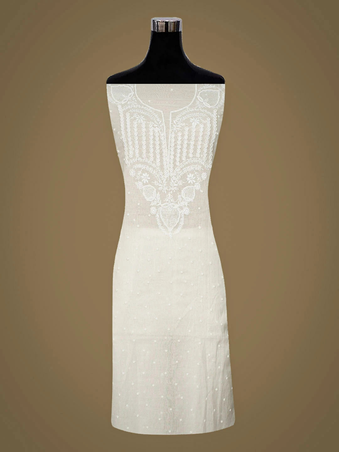 Ada Hand Embroidered White Chanderi Lucknowi Chikankari Unstitched Kurta Dupatta Set With Pearl Work 01A972765