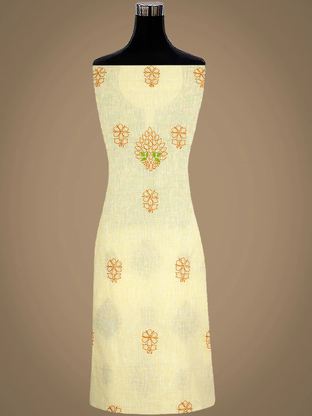 Ada Hand Embroidered Yellow Linen Lucknowi Chikankari Unstitched Suit Piece with Chiffon Dupatta 01A973397