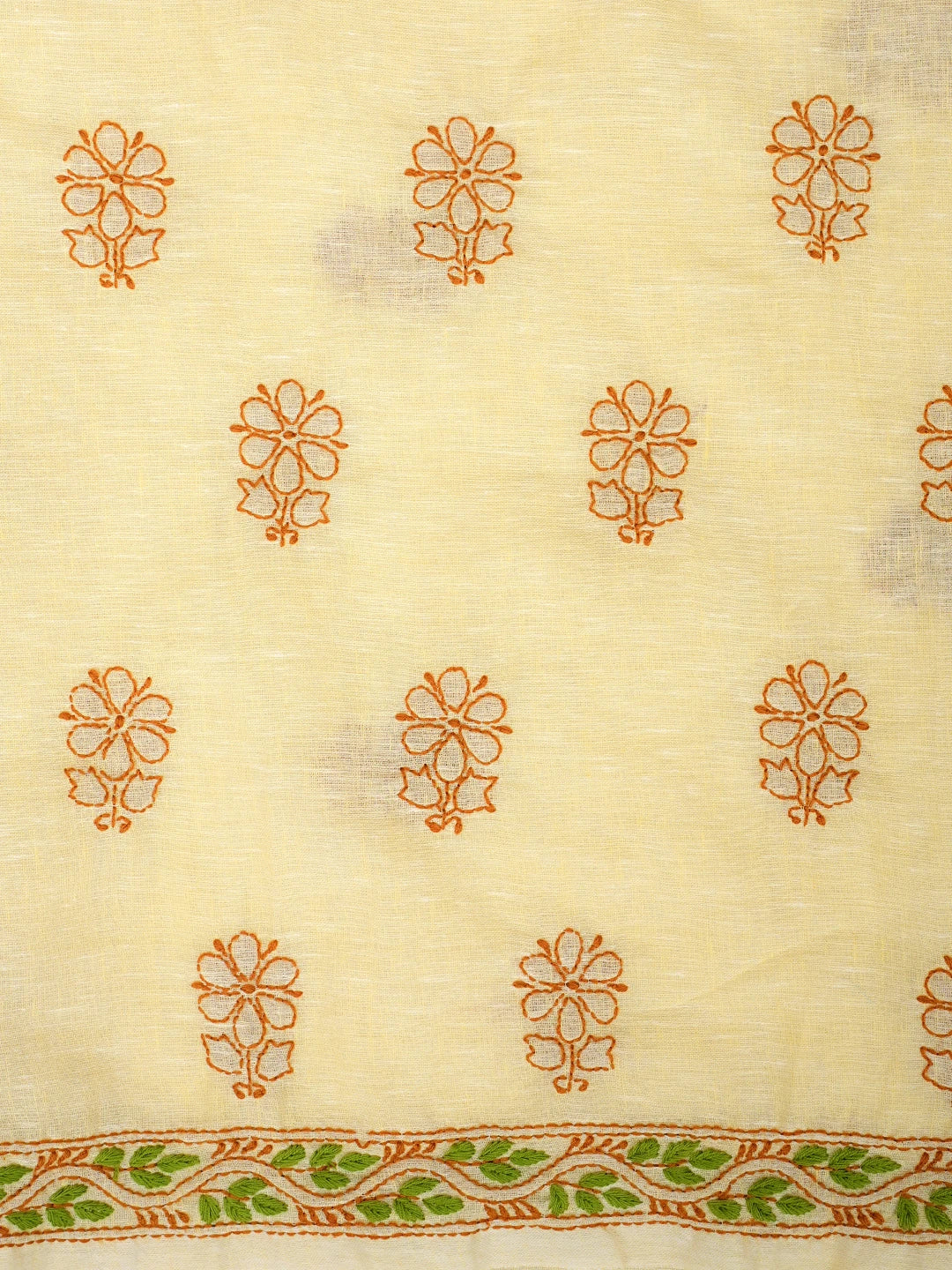 Ada Hand Embroidered Yellow Linen Lucknowi Chikankari Unstitched Suit Piece with Chiffon Dupatta 01A973397
