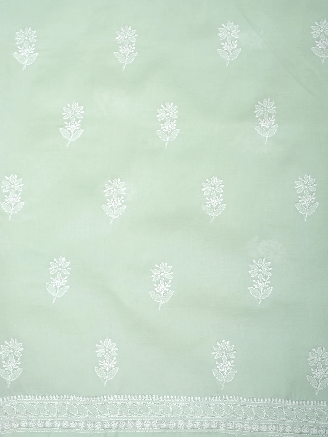Ada Hand Embroidered Light Green Cotton Lucknowi Chikankari Unstitched Suit Piece with Cotton Dupatta 01A977444