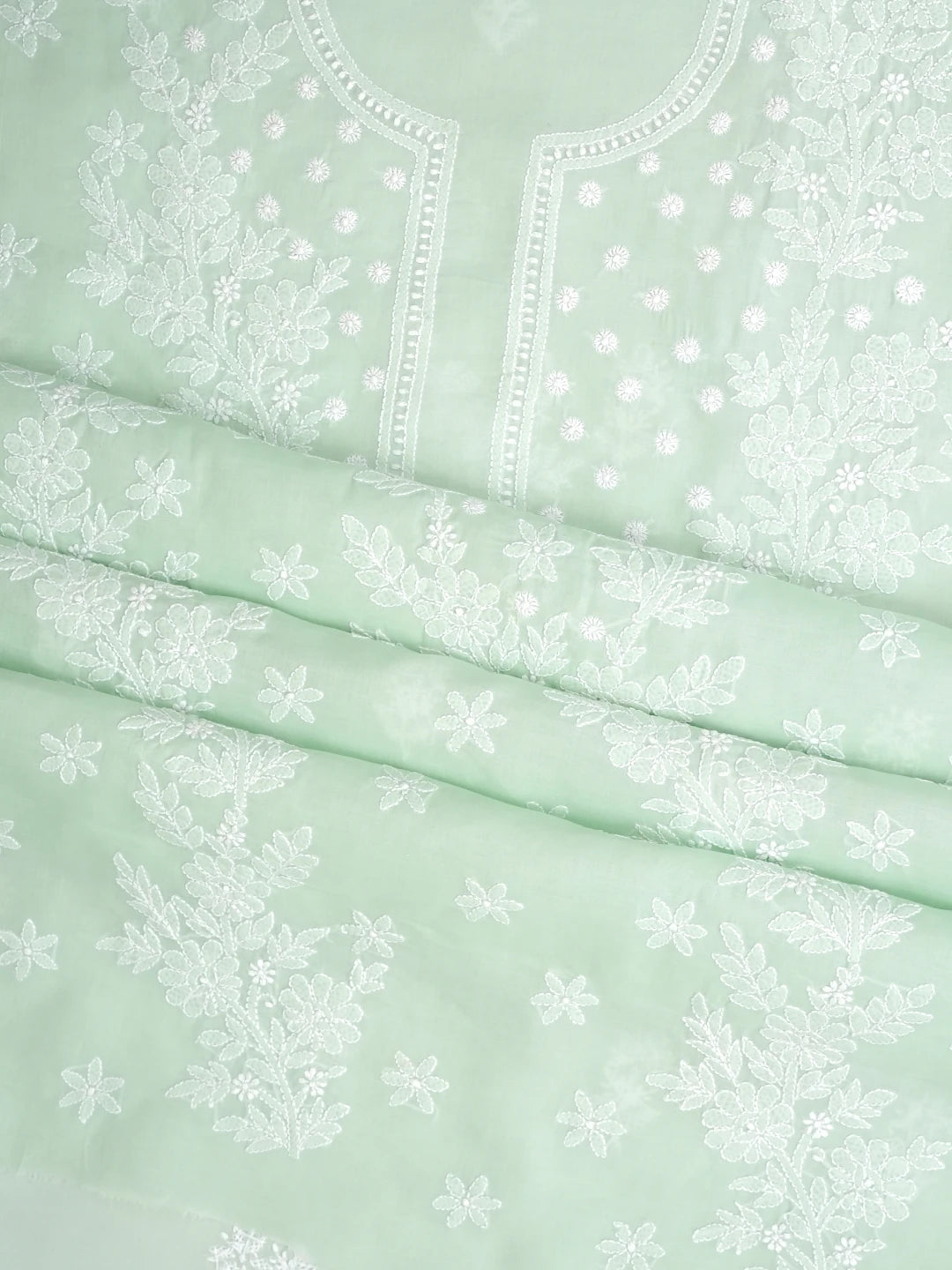 Ada Hand Embroidered Light Green Cotton Lucknowi Chikankari Unstitched Suit Piece with Cotton Dupatta 01A977444