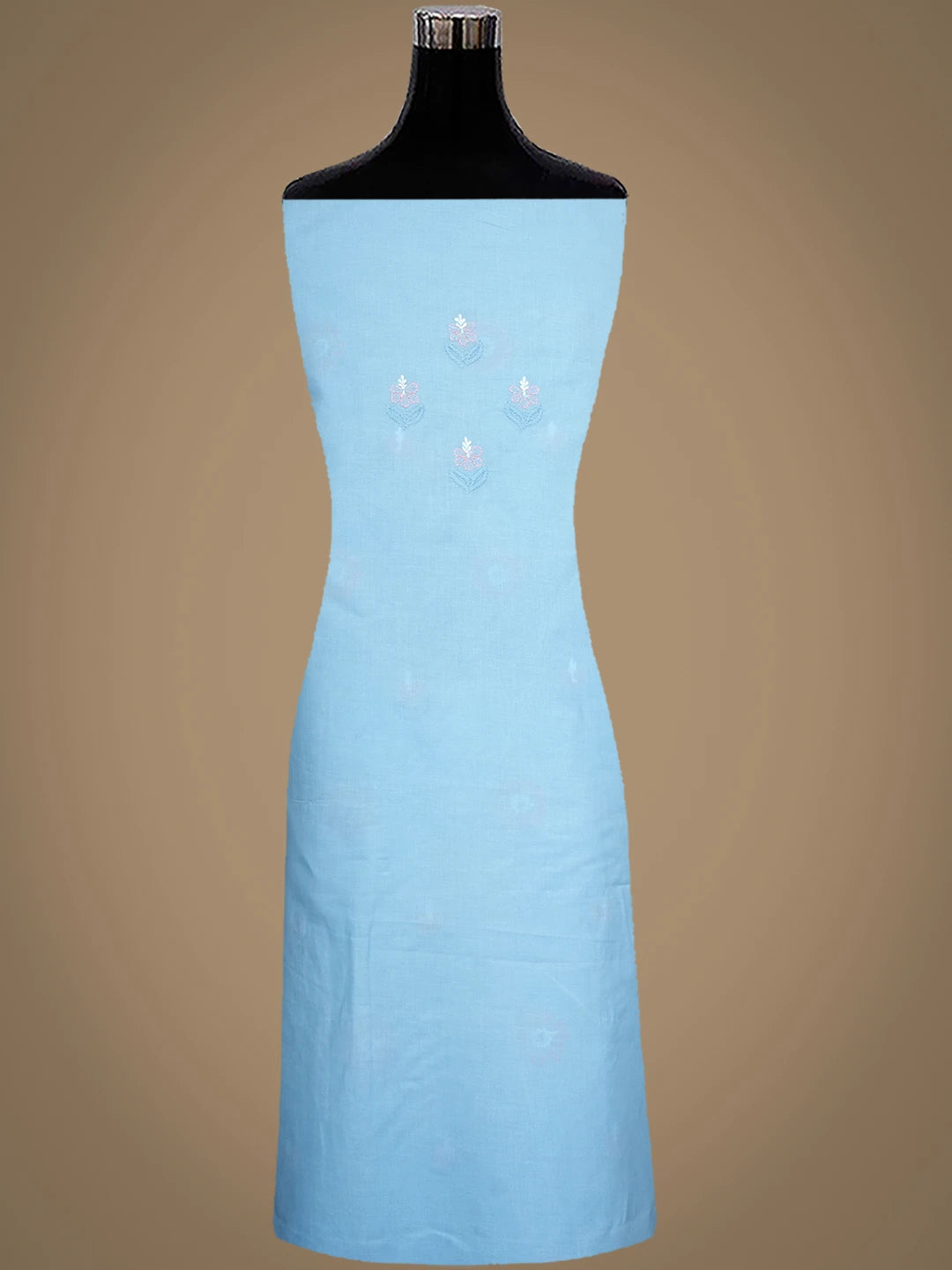 Ada Hand Embroidered Blue Cotton Lucknowi Chikankari Unstitched Suit Piece with Chiffon Dupatta 01A879649