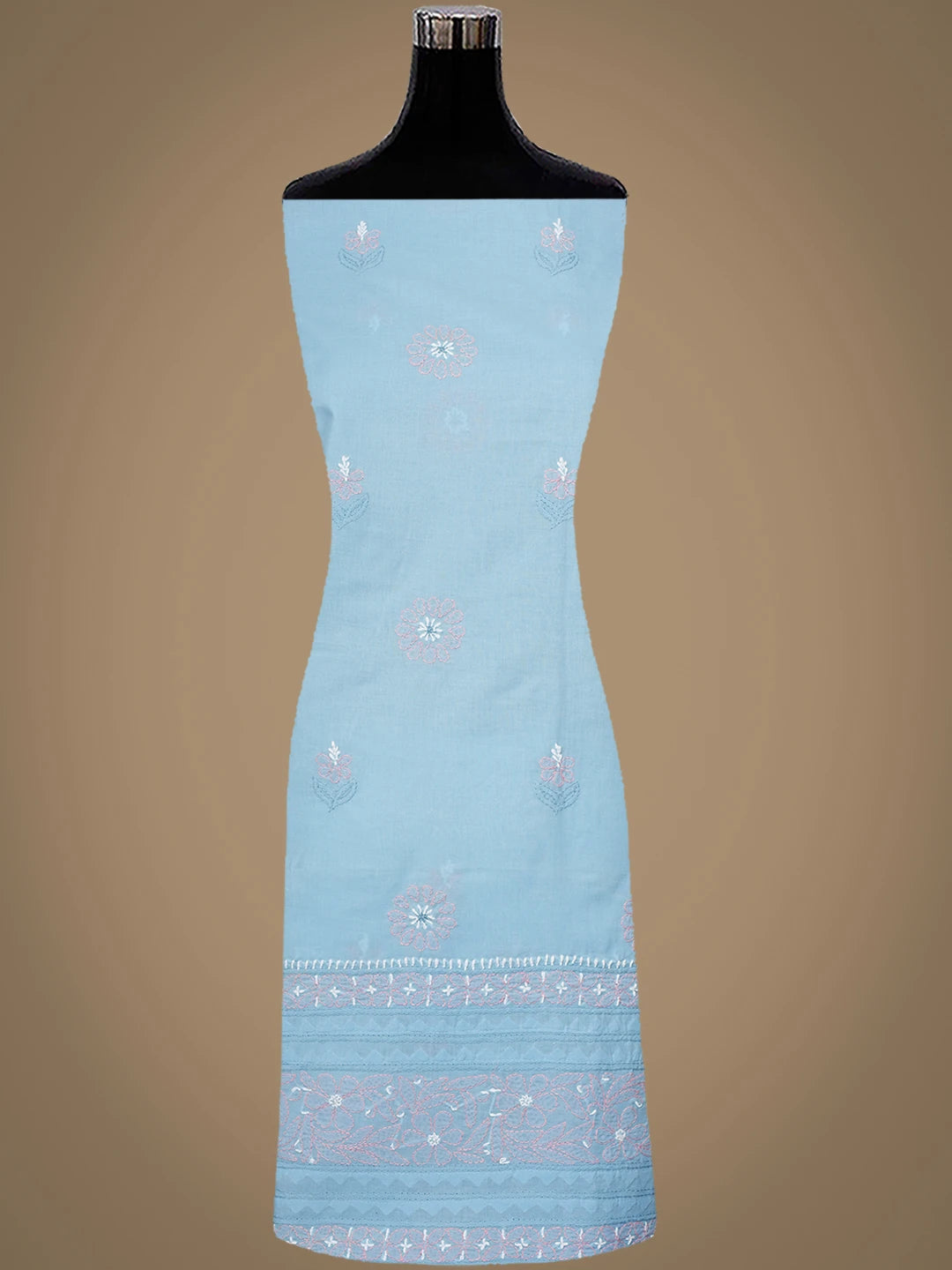 Ada Hand Embroidered Blue Cotton Lucknowi Chikankari Unstitched Suit Piece with Chiffon Dupatta 01A879649