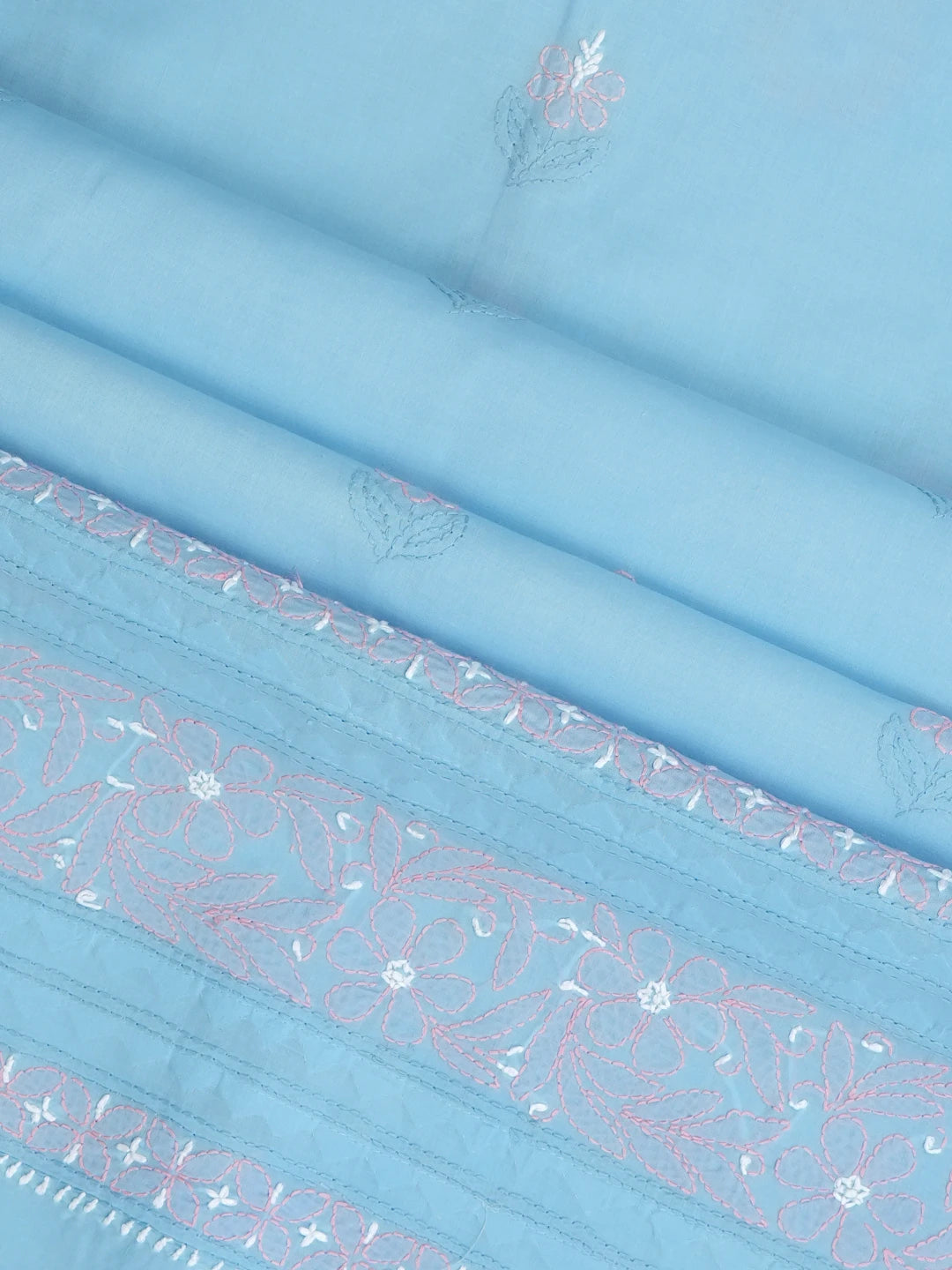 Ada Hand Embroidered Blue Cotton Lucknowi Chikankari Unstitched Suit Piece with Chiffon Dupatta 01A879649
