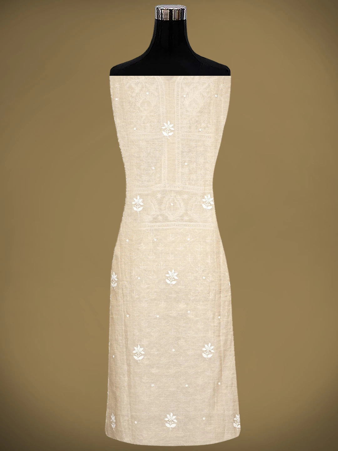 Ada Hand Embroidered Fawn Tissue Lucknowi Chikankari Semi Stitched Kurta Dupatta Set With Pearl Work 01A976382