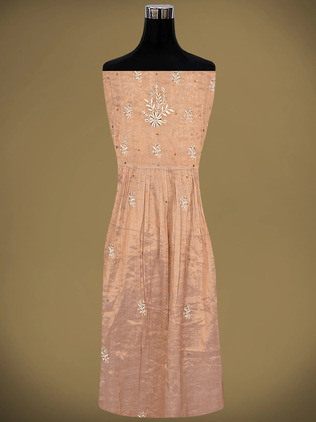 Ada Hand Embroidered Dusty Peach Tissue Semi-Stitched Lucknowi Chikankari A-Line Kurta Dupatta Set With Cutdana Work 01A979737