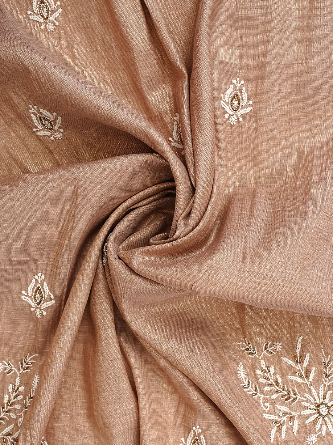 Ada Hand Embroidered Dusty Peach Tissue Semi-Stitched Lucknowi Chikankari A-Line Kurta Dupatta Set With Cutdana Work 01A979737