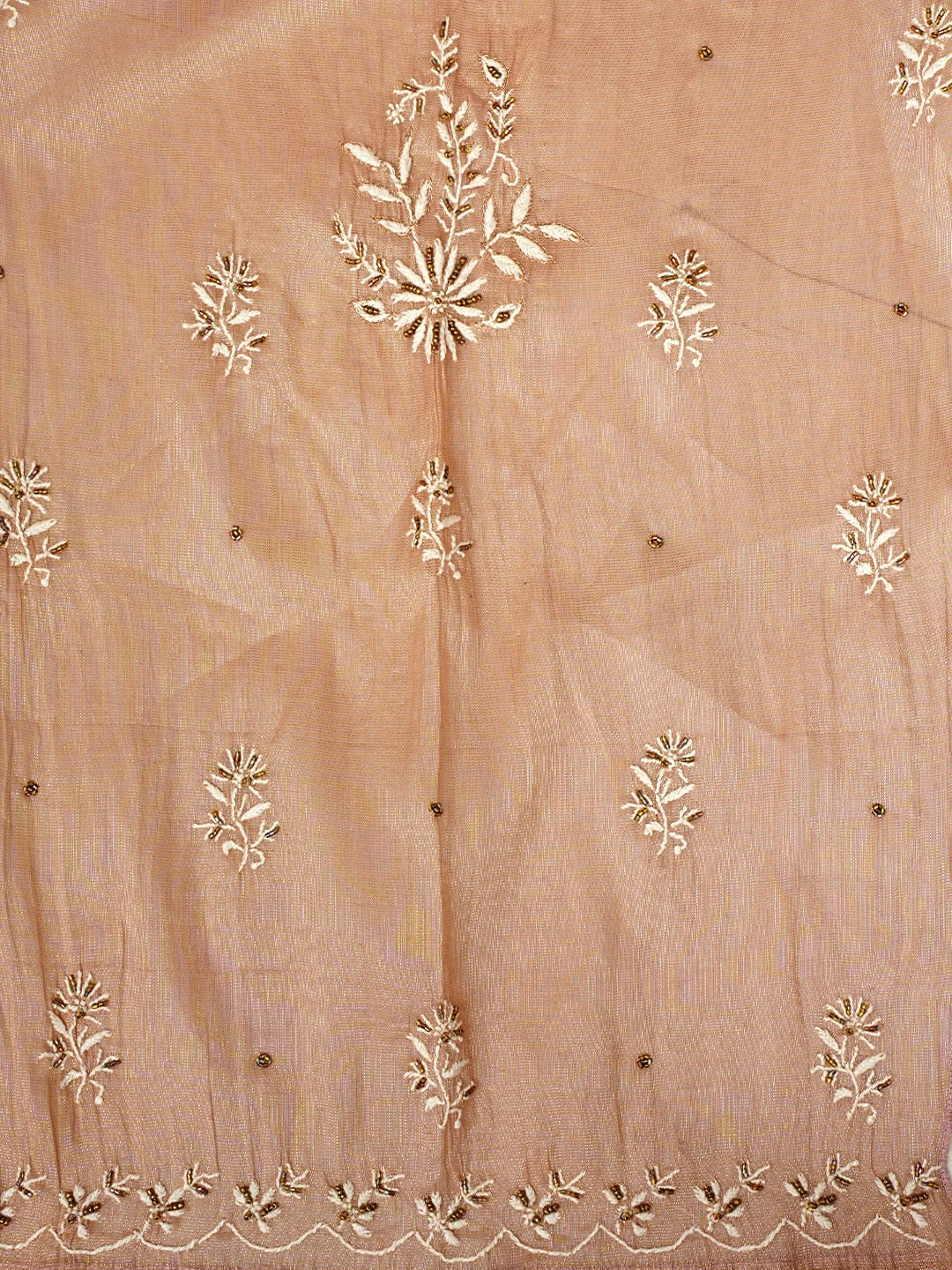 Ada Hand Embroidered Dusty Peach Tissue Semi-Stitched Lucknowi Chikankari A-Line Kurta Dupatta Set With Cutdana Work 01A979737