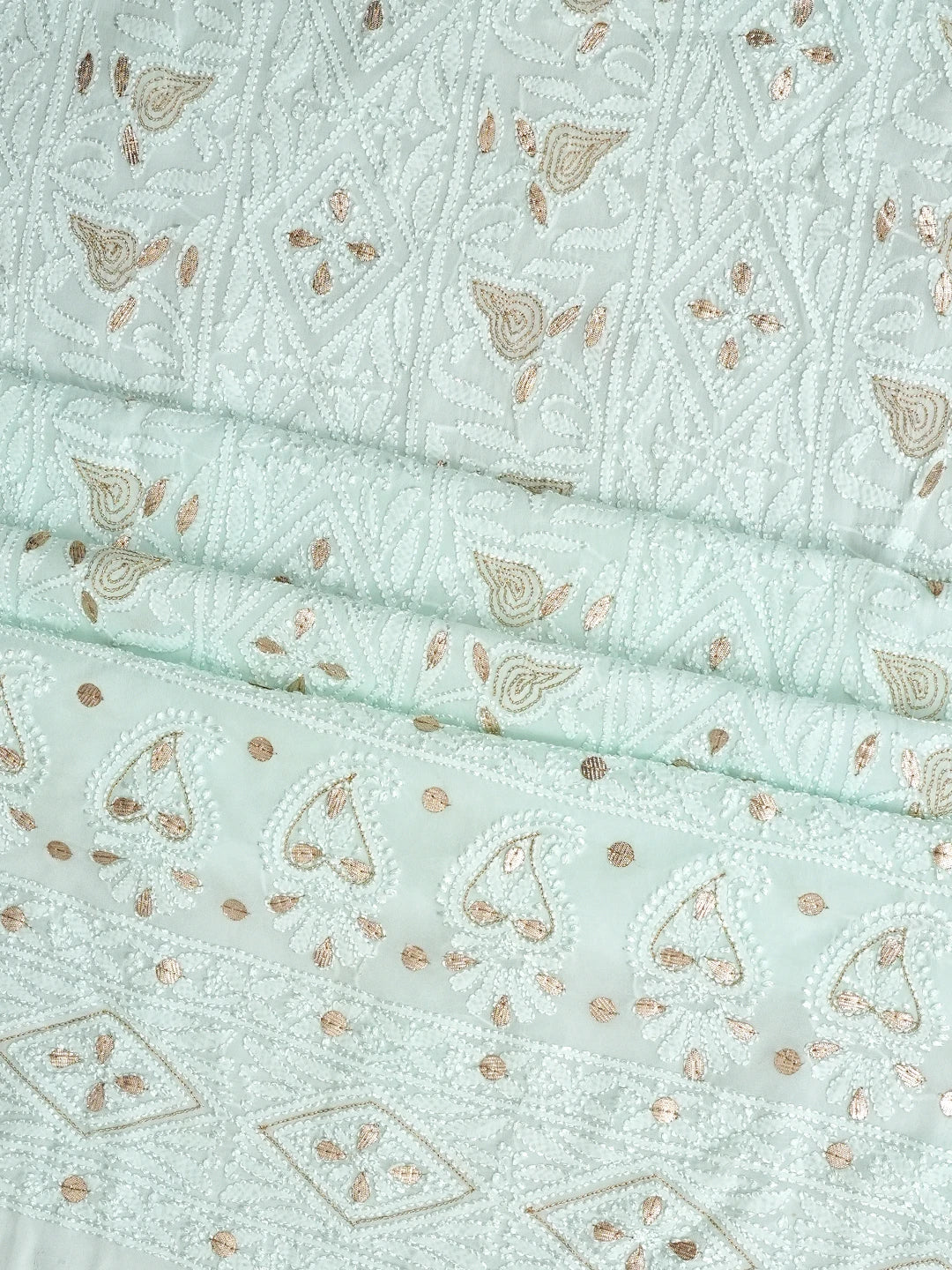 Ada Hand Embroidered Sea Green Viscose Georgette Lucknowi Chikankari Unstitched Kurta Dupatta Set With Gota Patti Work 01A962465