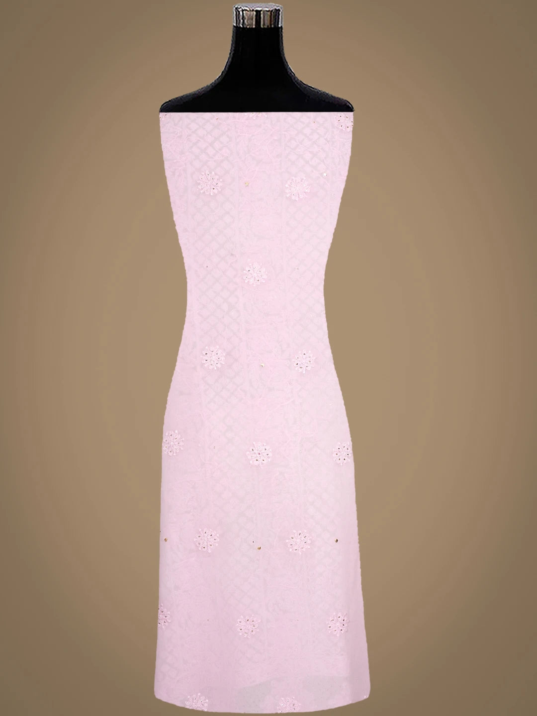 Ada Hand Embroidered Pink Viscose Georgette Lucknowi Chikankari Unstitched Kurta Dupatta Set With Muqaish/Mukaish Work 01A967050