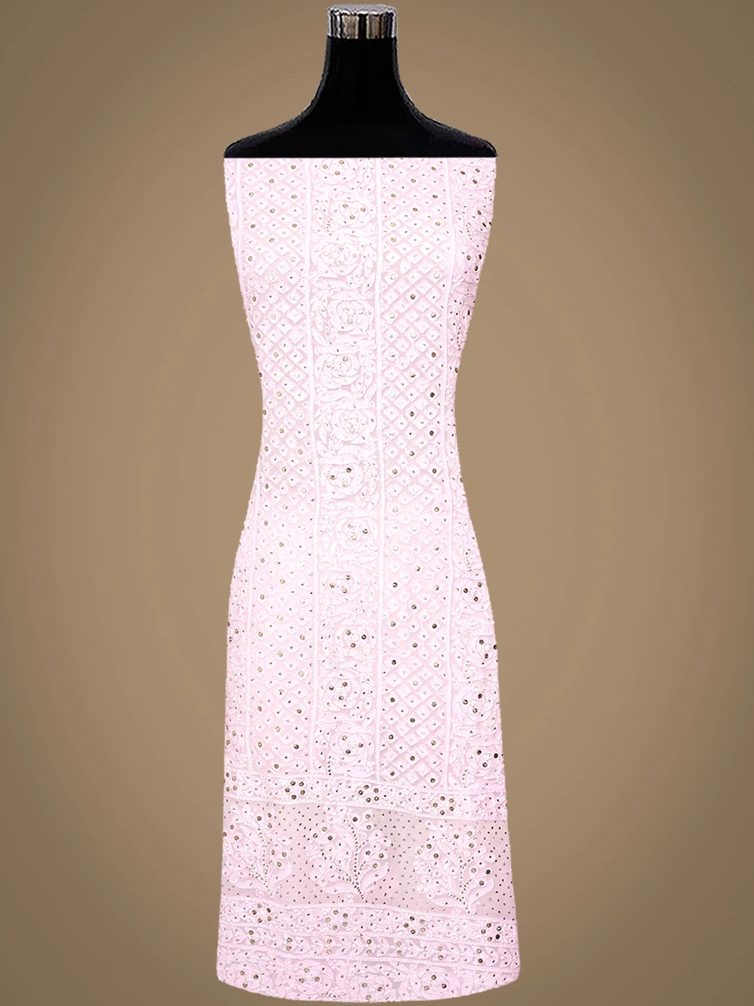 Ada Hand Embroidered Pink Viscose Georgette Lucknowi Chikankari Unstitched Kurta Dupatta Set With Muqaish/Mukaish Work 01A967050