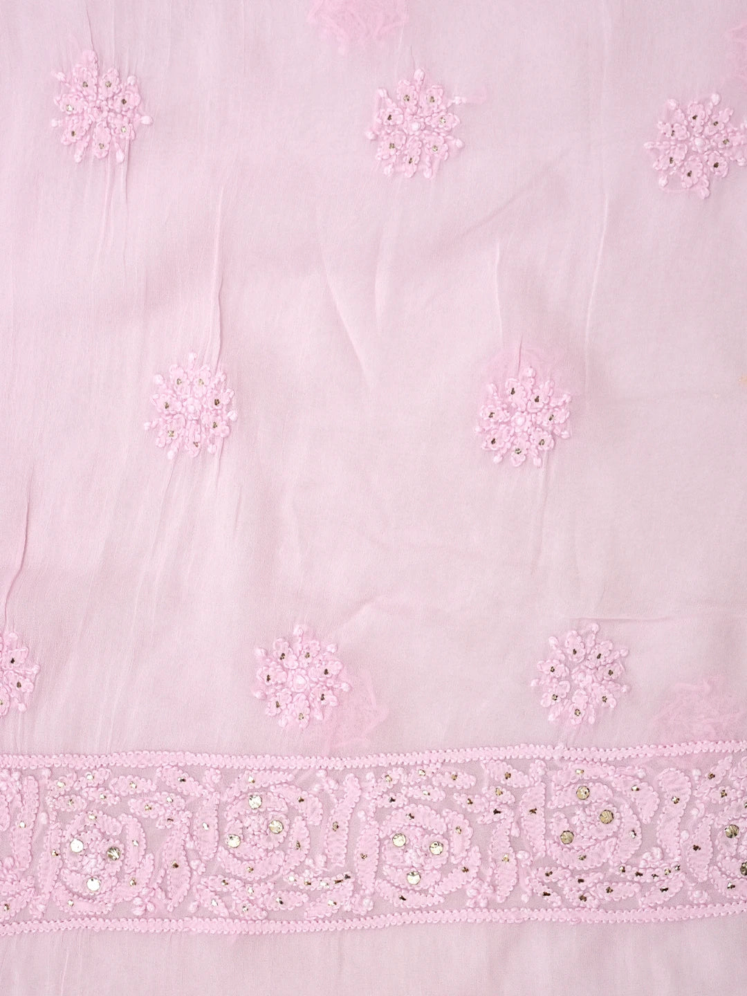 Ada Hand Embroidered Pink Viscose Georgette Lucknowi Chikankari Unstitched Kurta Dupatta Set With Muqaish/Mukaish Work 01A967050