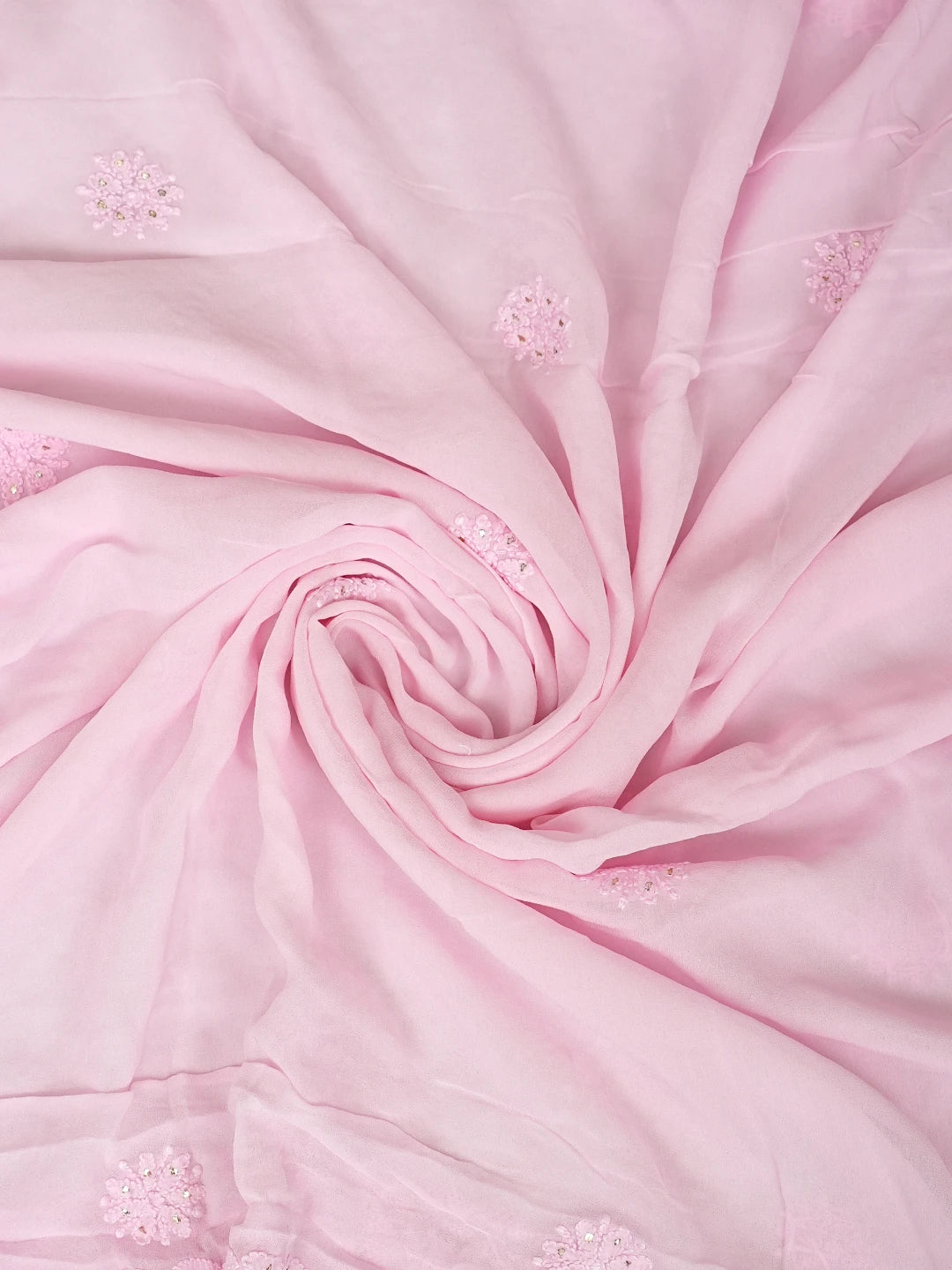 Ada Hand Embroidered Pink Viscose Georgette Lucknowi Chikankari Unstitched Kurta Dupatta Set With Muqaish/Mukaish Work 01A967050