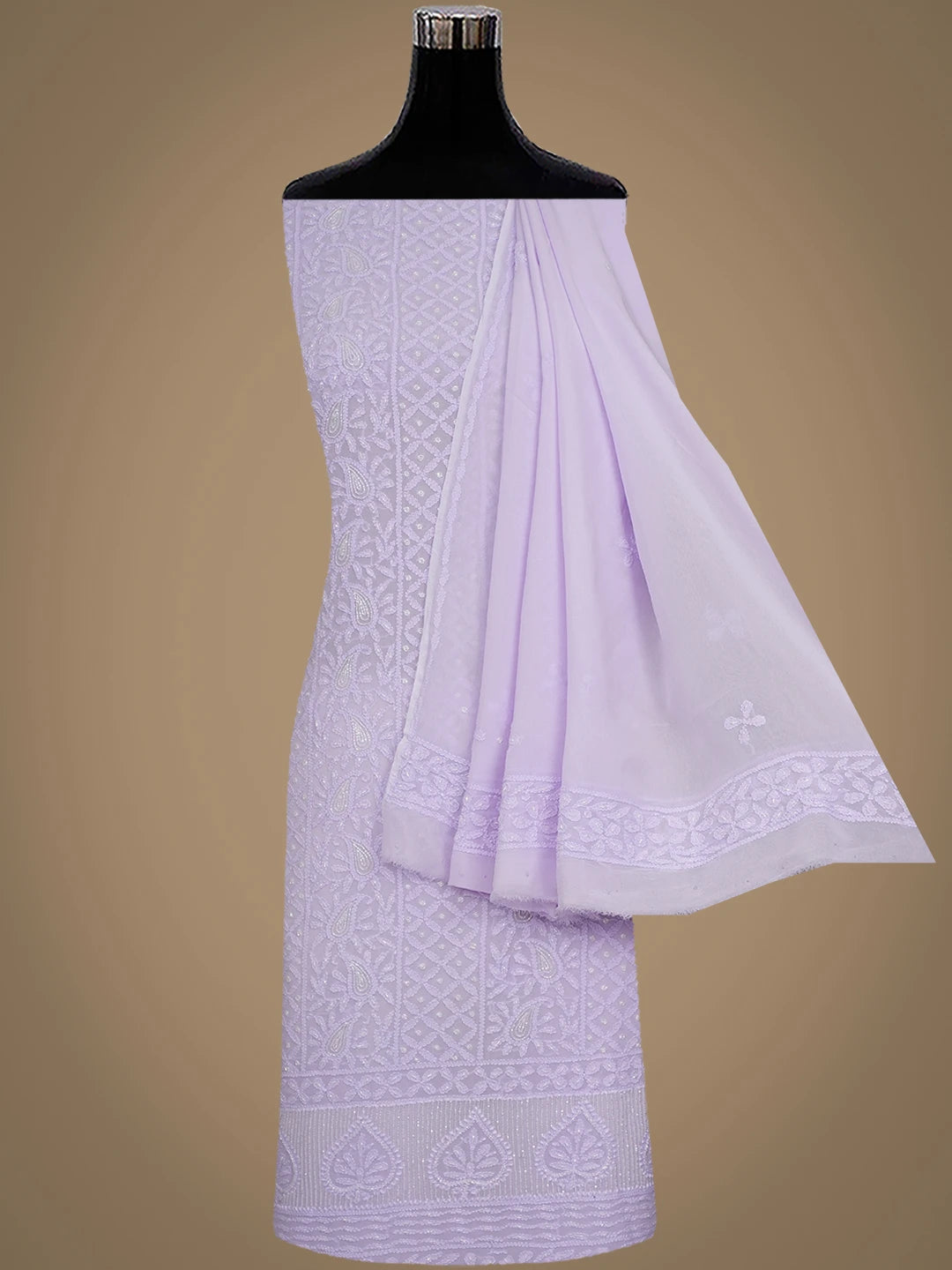 Ada Hand Embroidered Lavender Viscose Georgette Lucknowi Chikankari Unstitched Kurta Dupatta Set With Cutdana Work 01A957789