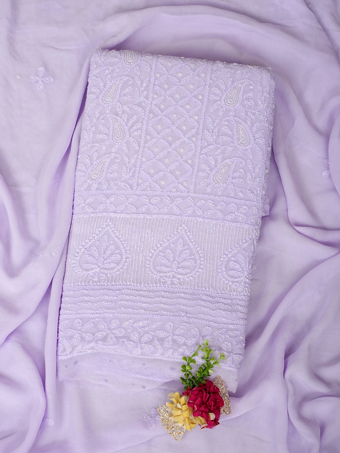 Ada Hand Embroidered Lavender Viscose Georgette Lucknowi Chikankari Unstitched Kurta Dupatta Set With Cutdana Work 01A957789