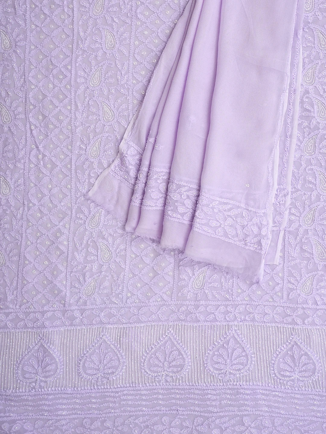 Ada Hand Embroidered Lavender Viscose Georgette Lucknowi Chikankari Unstitched Kurta Dupatta Set With Cutdana Work 01A957789
