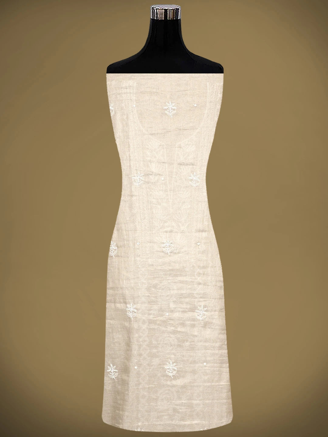 Ada Hand Embroidered Fawn Tissue Lucknowi Chikankari Unstitched Kurta Dupatta Set With Cutdana Work 01A968203