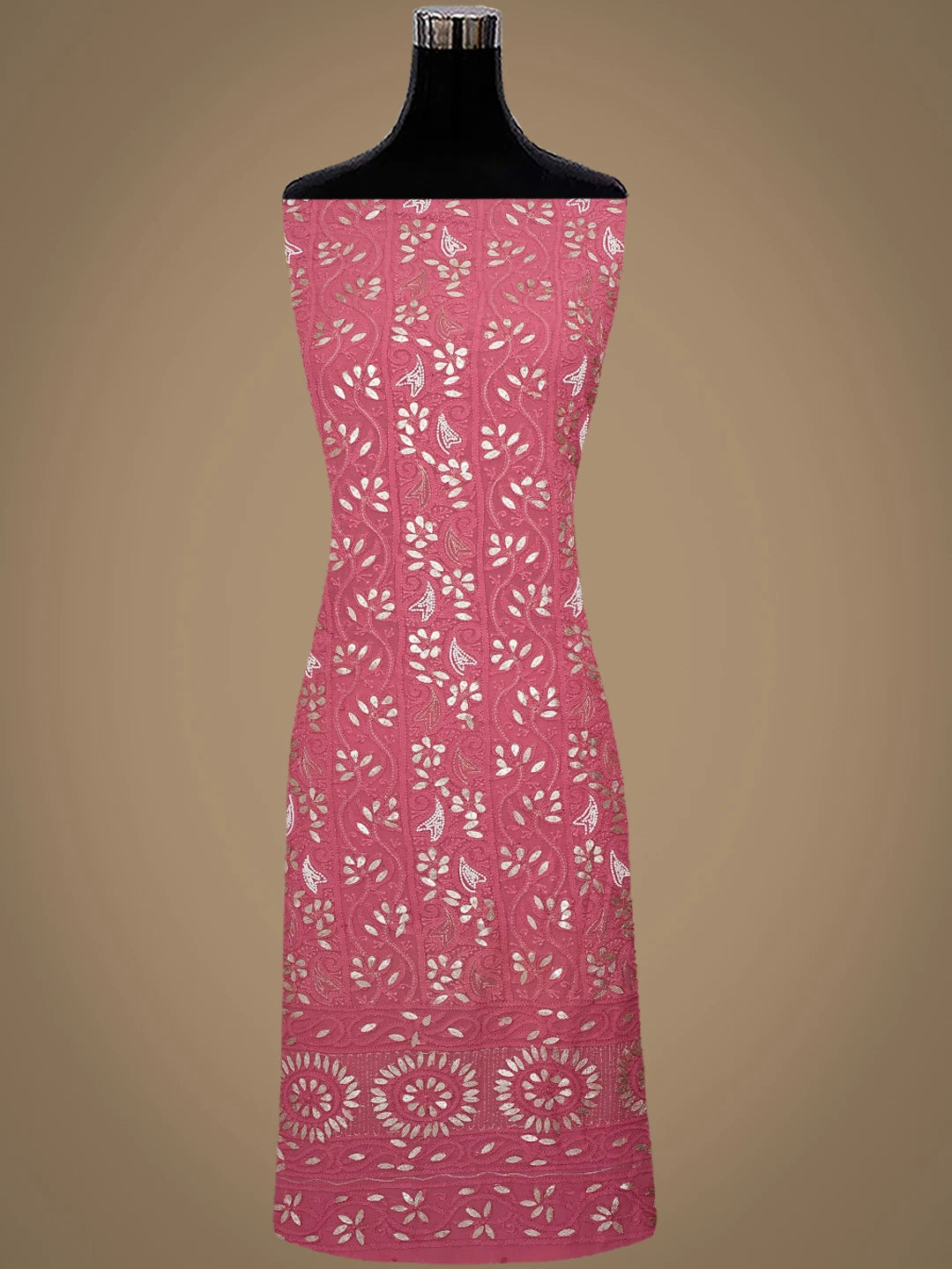 Ada Hand Embroidered Dusty Peach Viscose Georgette Lucknowi Chikankari Unstitched Kurta Dupatta Set With Gota Patti Work 01A951223