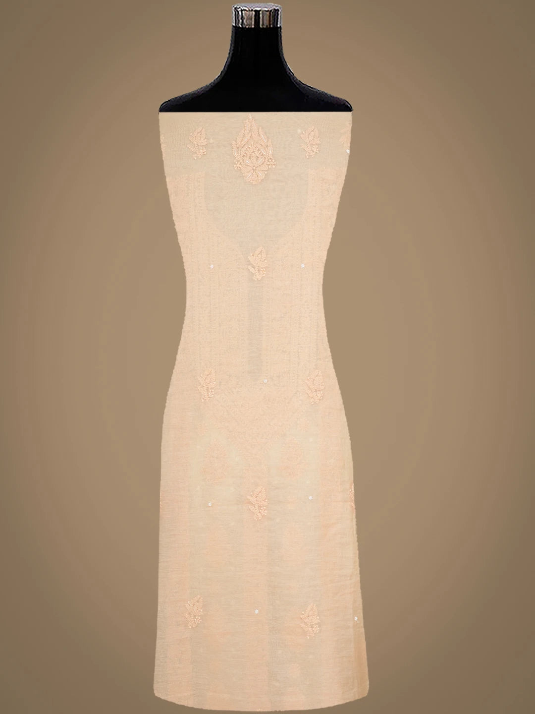 Ada Hand Embroidered Light Peach Chanderi Lucknowi Chikankari Unstitched Kurta Dupatta Set With Pearl Work 01A972792