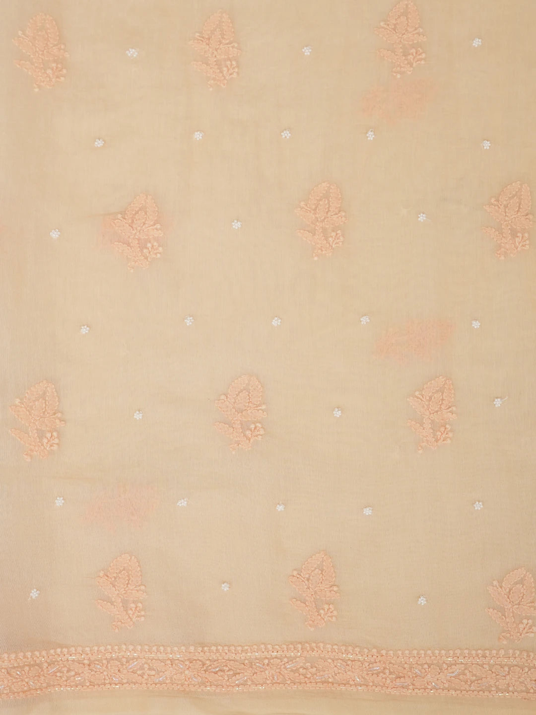 Ada Hand Embroidered Light Peach Chanderi Lucknowi Chikankari Unstitched Kurta Dupatta Set With Pearl Work 01A972792