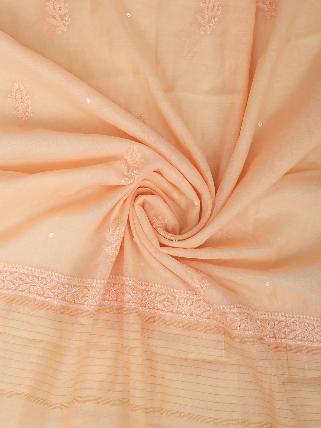 Ada Hand Embroidered Light Peach Chanderi Lucknowi Chikankari Unstitched Kurta Dupatta Set With Pearl Work 01A972792