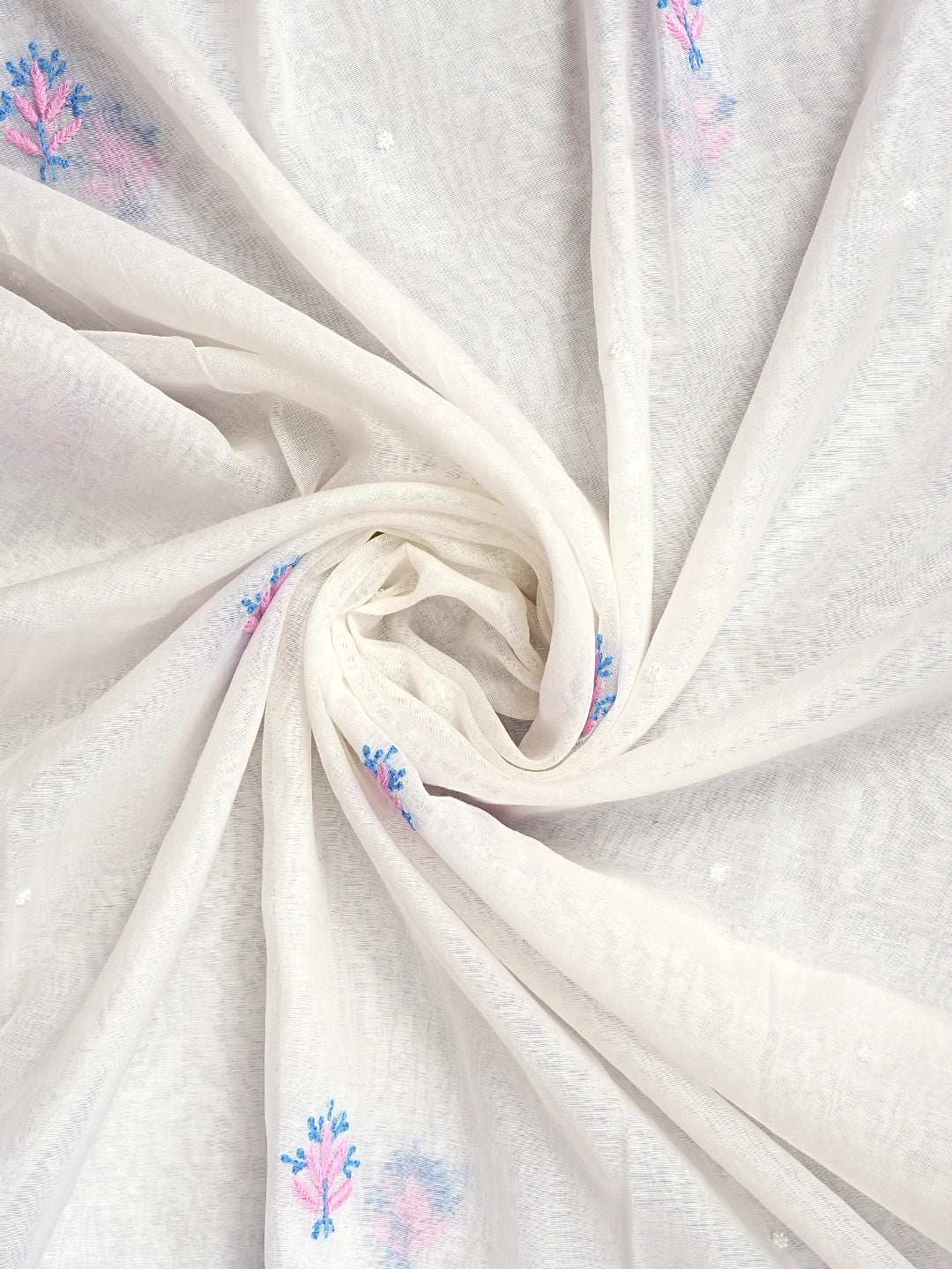 Ada Hand Embroidered White Chanderi Lucknowi Chikankari Unstitched Kurta Dupatta Set With Pearl Work 01A946330