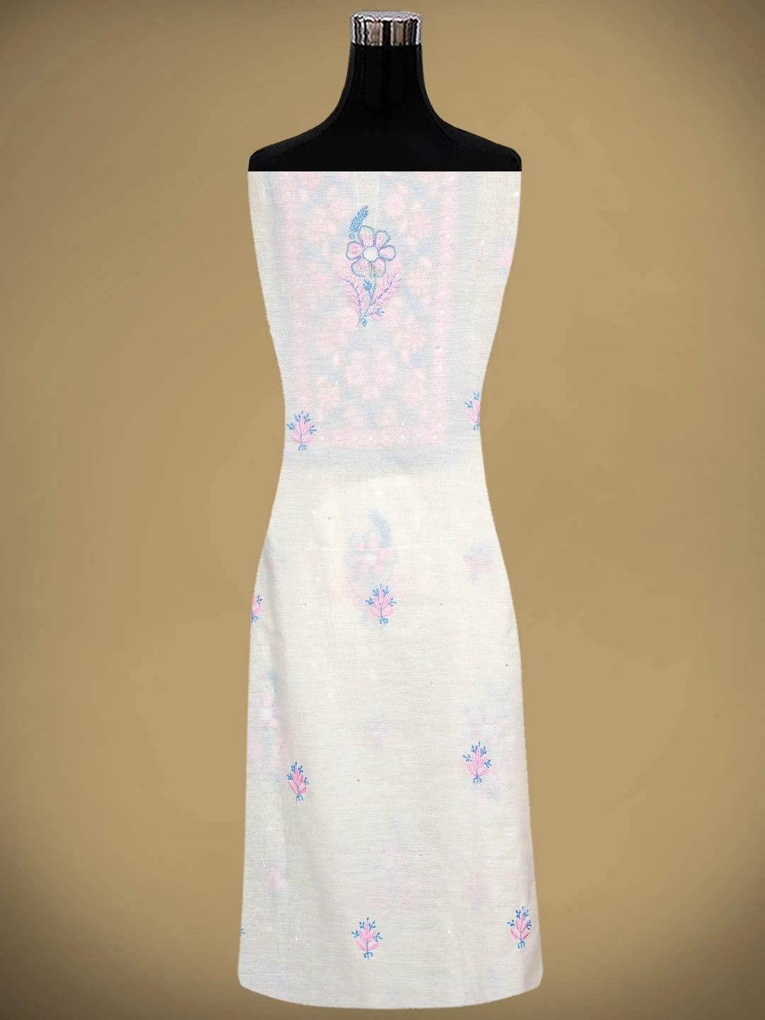 Ada Hand Embroidered White Chanderi Lucknowi Chikankari Unstitched Kurta Dupatta Set With Pearl Work 01A946330