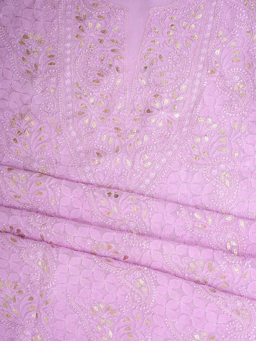 Ada Hand Embroidered Lavender Chanderi Lucknowi Chikankari Unstitched Kurta Dupatta Set With Gota Patti Work 01A962474
