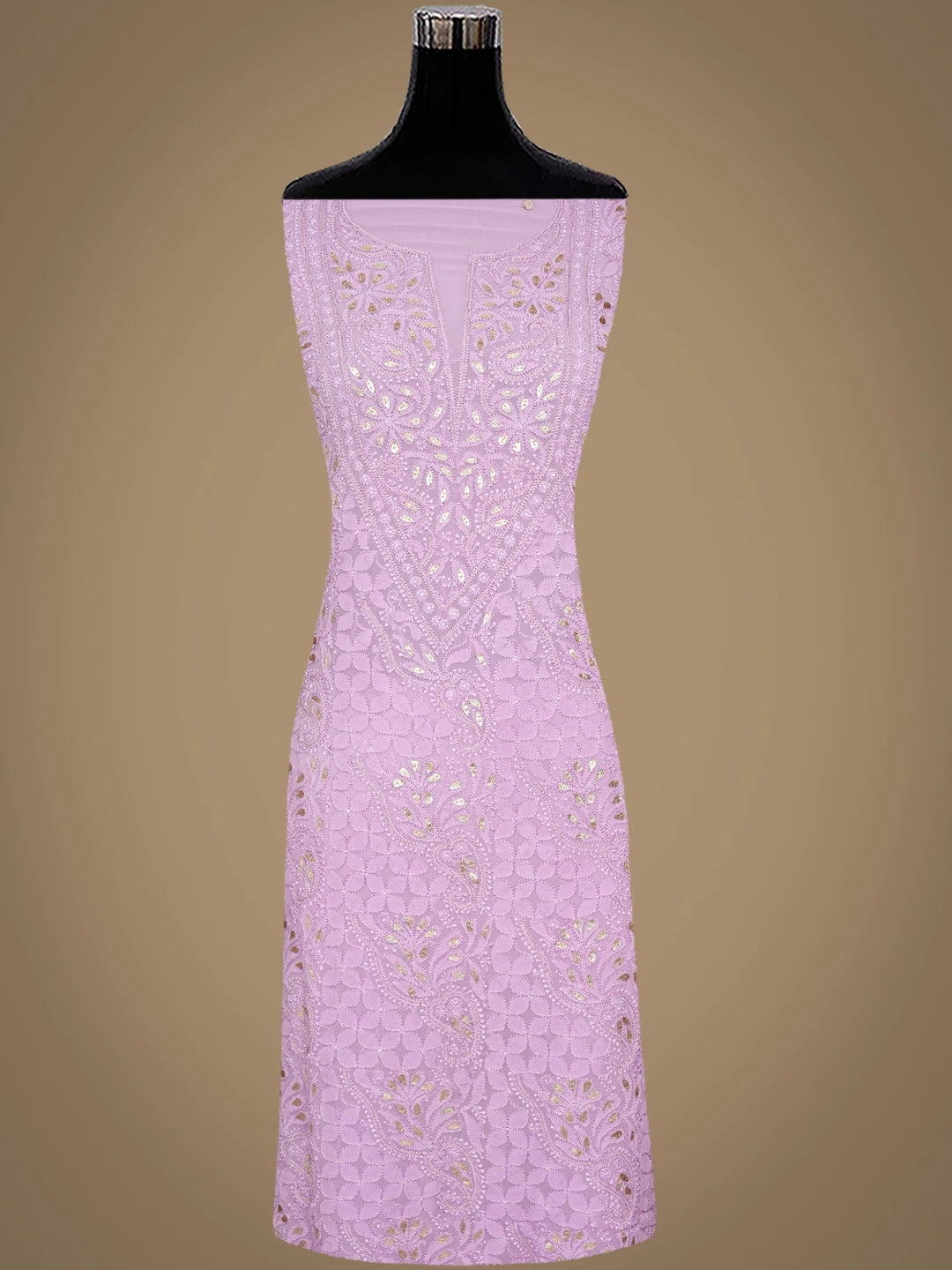 Ada Hand Embroidered Lavender Chanderi Lucknowi Chikankari Unstitched Kurta Dupatta Set With Gota Patti Work 01A962474