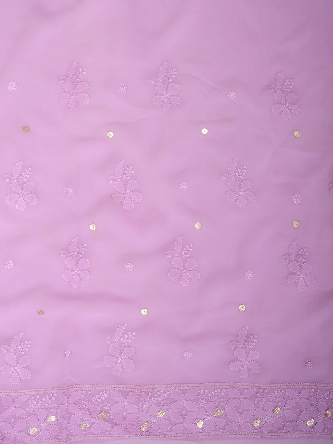 Ada Hand Embroidered Lavender Chanderi Lucknowi Chikankari Unstitched Kurta Dupatta Set With Gota Patti Work 01A962474