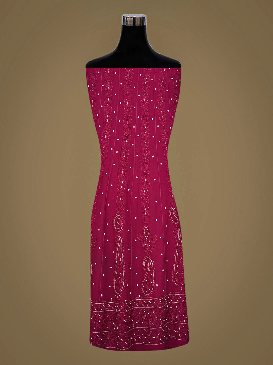 Ada Hand Embroidered Magenta Viscose Georgette Lucknowi Chikankari Semi-Stitched Anarkali Kurta Dupatta Set With Pearl Work 01A939919