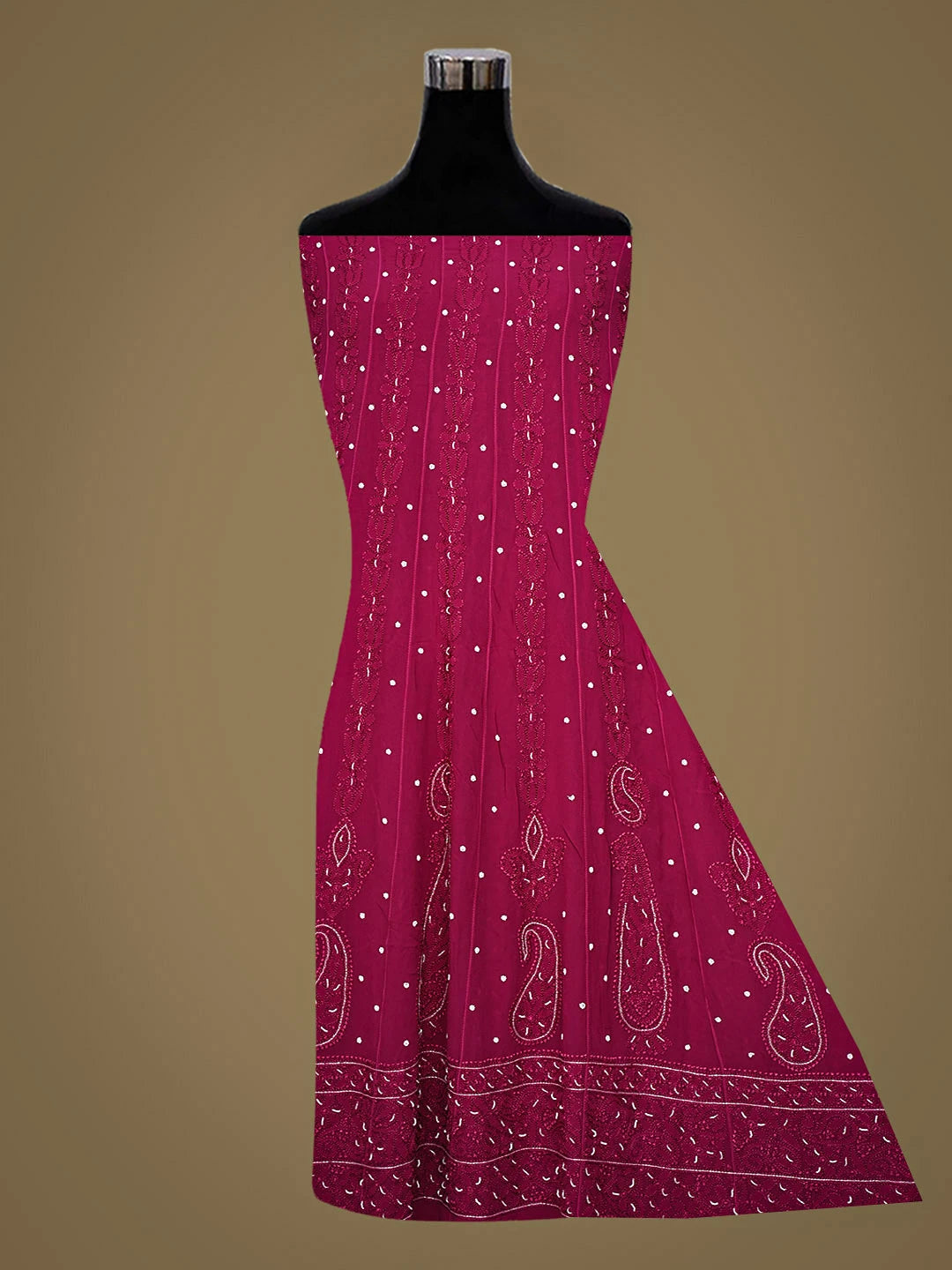 Ada Hand Embroidered Magenta Viscose Georgette Lucknowi Chikankari Semi-Stitched Anarkali Kurta Dupatta Set With Pearl Work 01A939919