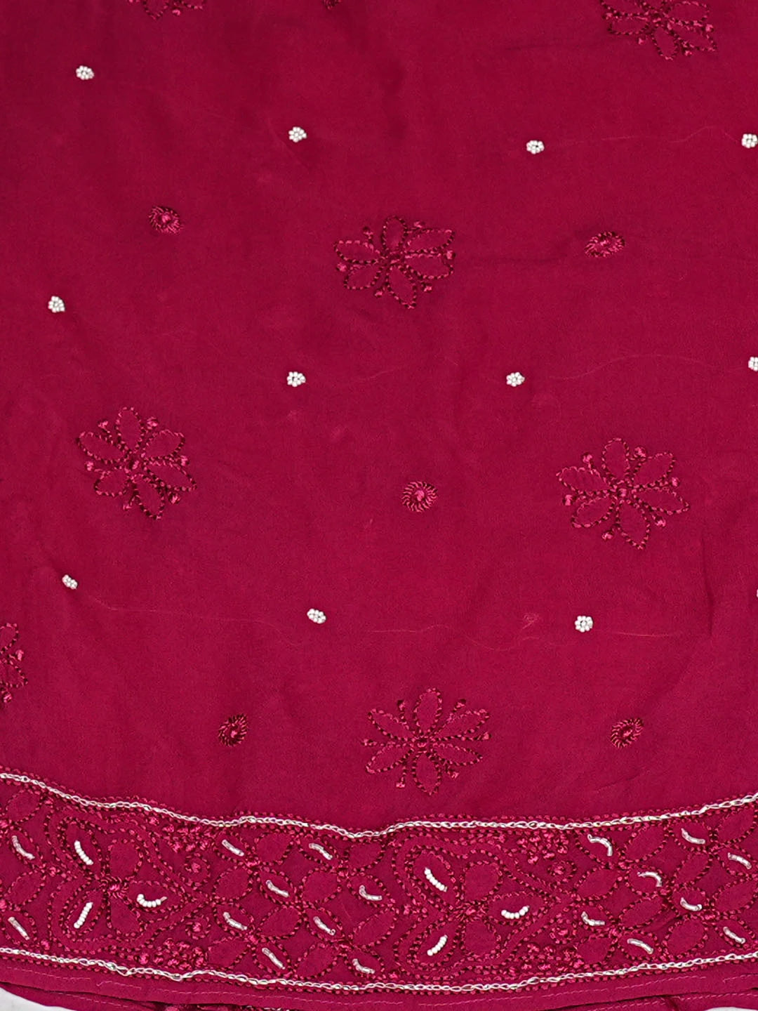 Ada Hand Embroidered Magenta Viscose Georgette Lucknowi Chikankari Semi-Stitched Anarkali Kurta Dupatta Set With Pearl Work 01A939919