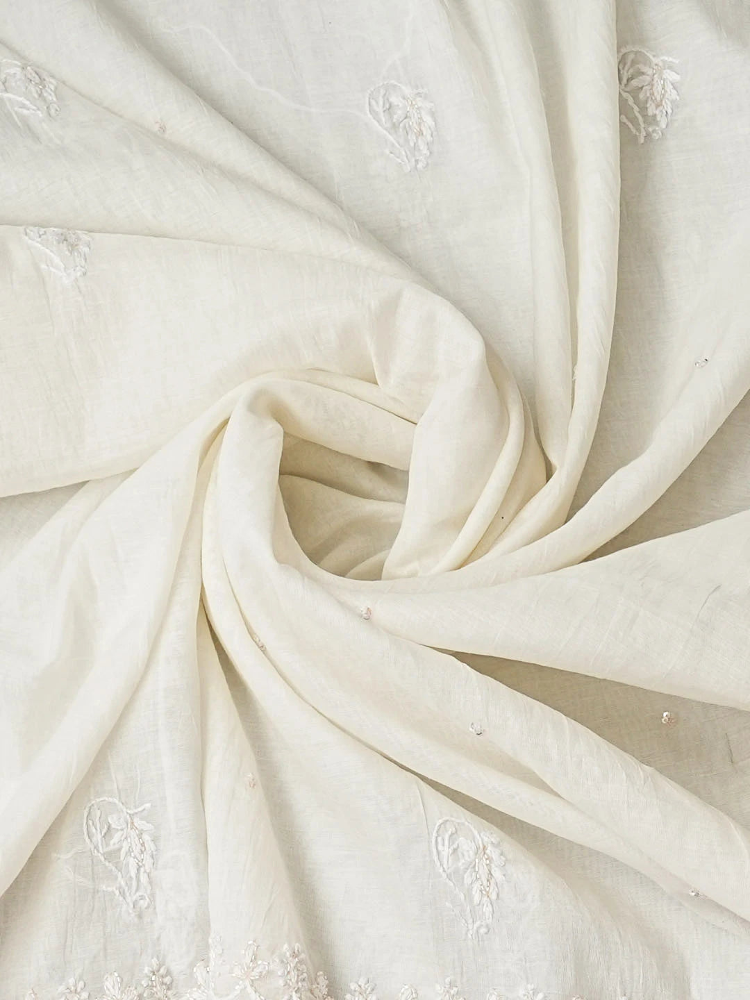 Ada Hand Embroidered White Chanderi Lucknowi Chikankari Semi-Stitched Anarkali Kurta Dupatta Set With Sequinned Work 01A977654