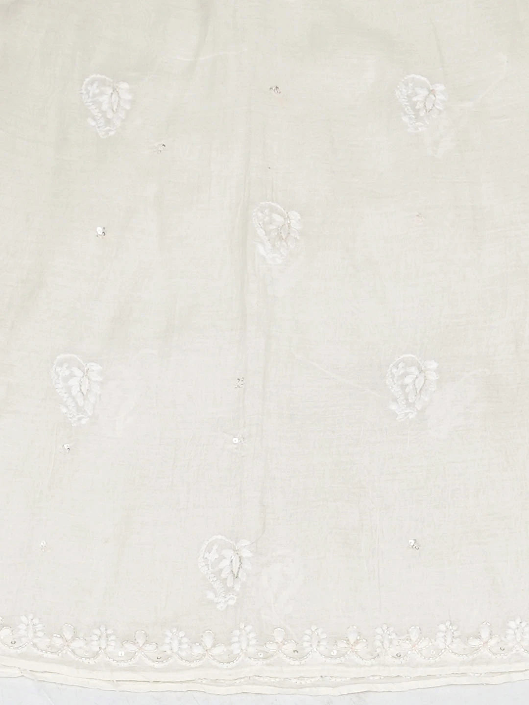 Ada Hand Embroidered White Chanderi Lucknowi Chikankari Semi-Stitched Anarkali Kurta Dupatta Set With Sequinned Work 01A977654