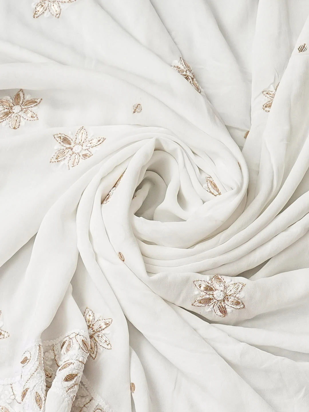 Ada Hand Embroidered White Viscose Georgette Lucknowi Chikankari Semi-Stitched Anarkali Kurta Dupatta Set With Gota Patti Work 01A931732