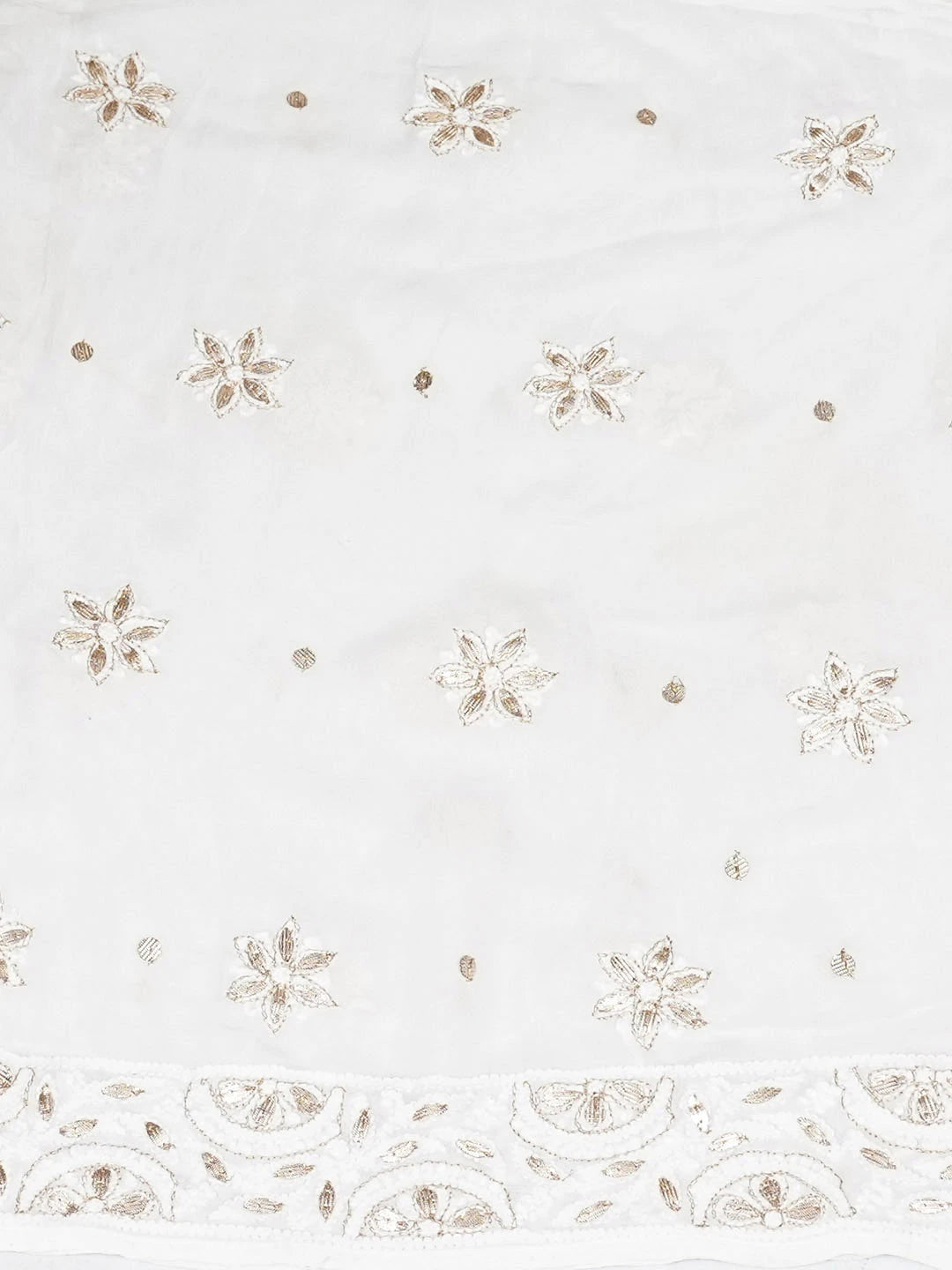 Ada Hand Embroidered White Viscose Georgette Lucknowi Chikankari Semi-Stitched Anarkali Kurta Dupatta Set With Gota Patti Work 01A931732
